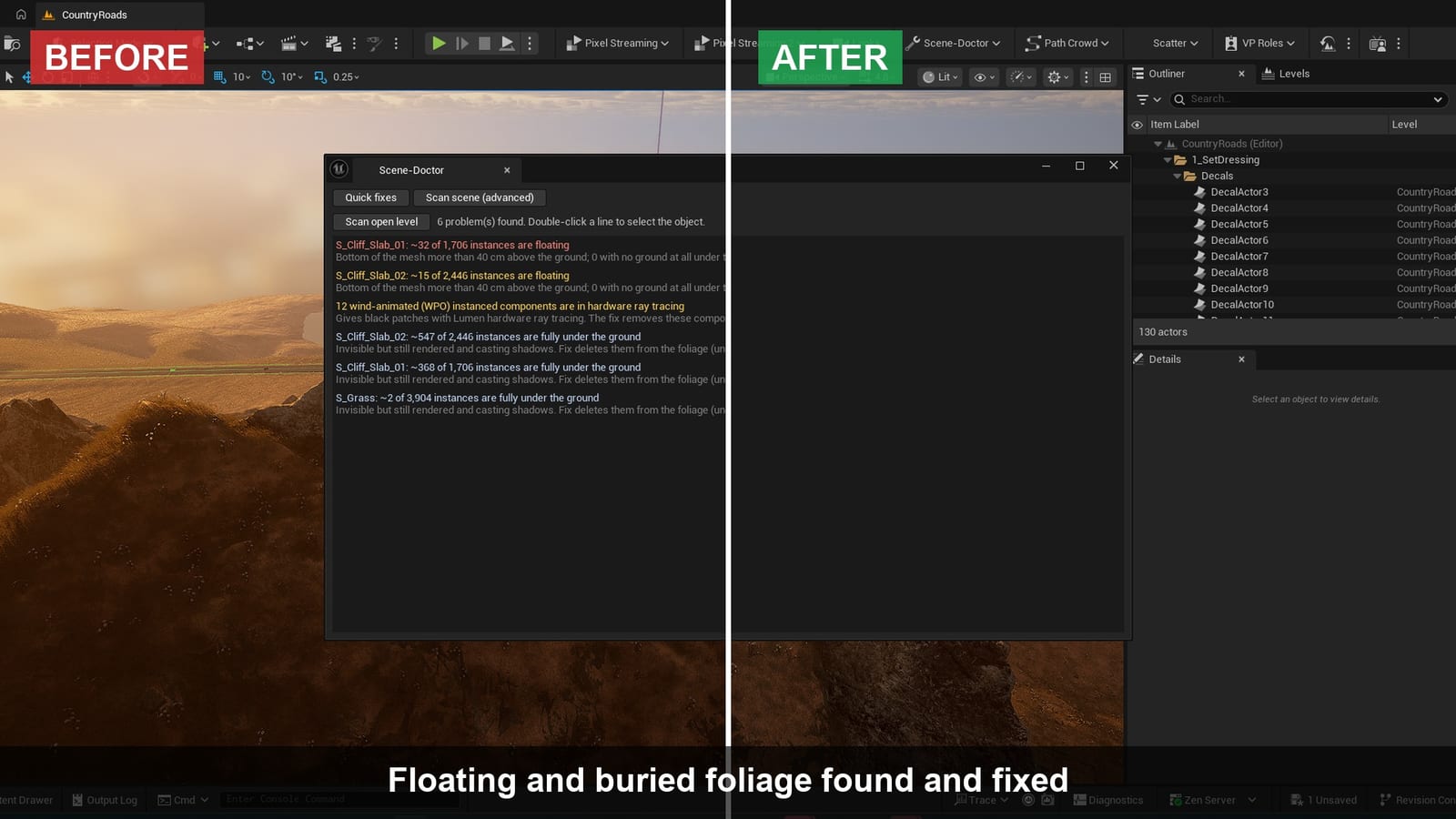 Floating foliage before and after the fix