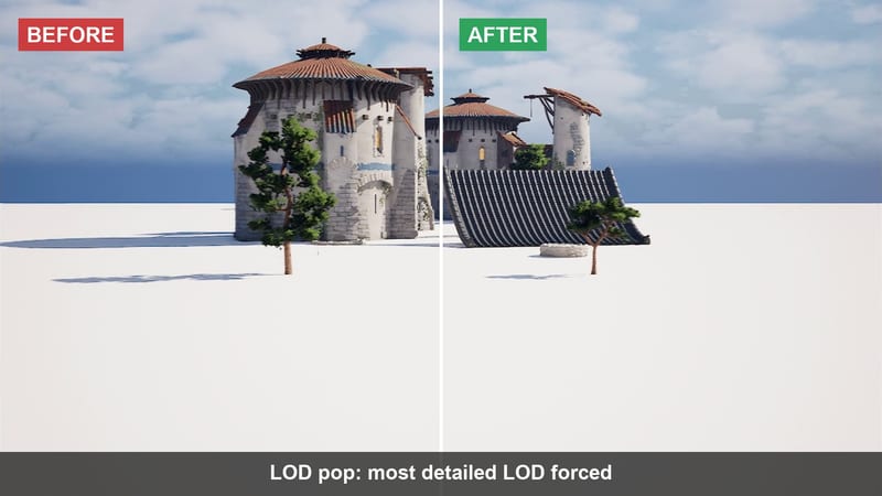 Scene Doctor: LOD pop and distance culling, before / after
