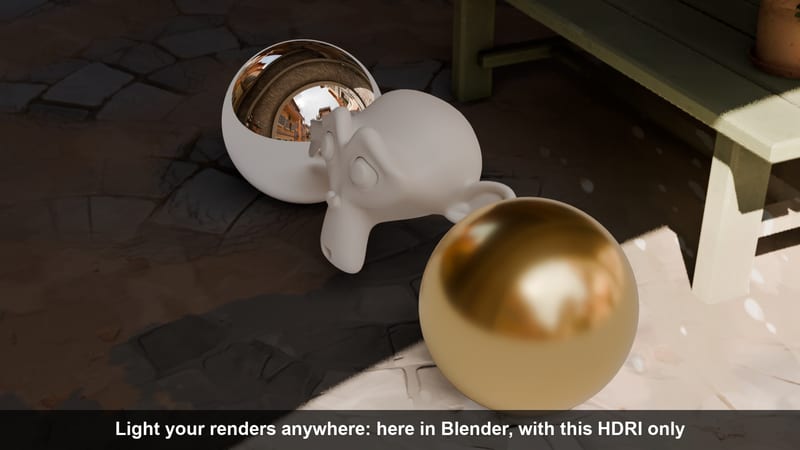 Scene to HDRI: An object lit by the HDRI in Blender